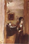 Adolph von Menzel Livingroom with Menzel-s sister Germany oil painting artist